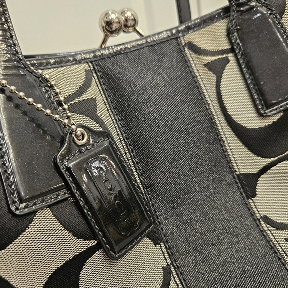 Coach Signature Kiss Lock Center Blue Interior Lined Satchel - Picture 14 of 16